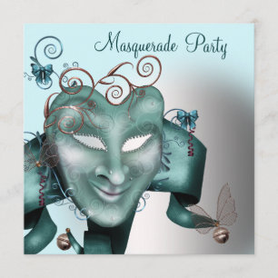 Teal Blue Verjaardags Maskerade Feest Kaart