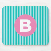 Teal Blue Vertical Striped Pink Circle Monogram Muismat (Voorkant)