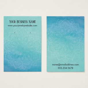 Teal Blue Watercolor Mandala Earring Display Cards Visitekaartje