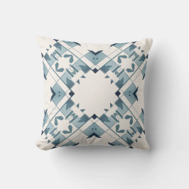 Teal Blue White Diamond-like Snowflake Motif  Kussen