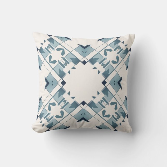 Teal Blue White Diamond-like Snowflake Motif  Kussen (Voorkant)