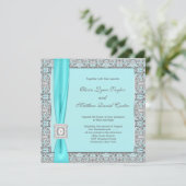 Teal Blue Zilveren Bruiloft Kaart (Staand voorkant)