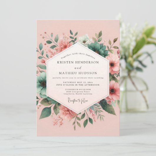 Teal Blush Aquarelle Wedding Kaart (Staand voorkant)