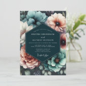 Teal Blush Chiaroscuro Wedding Kaart (Staand voorkant)