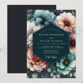 Teal Blush Chiaroscuro Wedding Kaart (Voorkant / Achterkant)