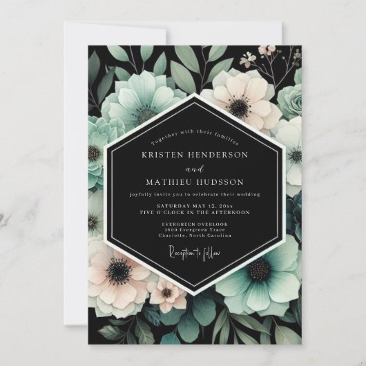 Teal & Blush Moody Floral Wedding Kaart (Voorkant)