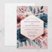 Teal Blush Painterly Bloom Wedding Kaart (Voorkant / Achterkant)