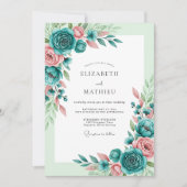 Teal Blush Romantic Spring Wedding Kaart (Voorkant)