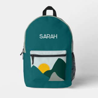 Teal Boho Bergketen Bedrukte Rugzak