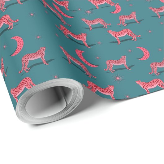 Teal Boho Cheetah en Roze Maan Inpakpapier (Rol Hoek)