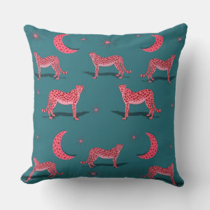 Teal Boho Cheetah en Roze Maan  Kussen