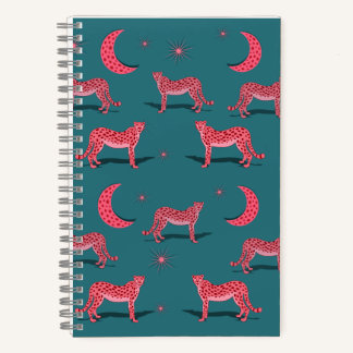 Teal Boho Jachtluipaard en Roze Maan Notitieboek
