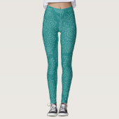 Teal Boho Mandala Minimalistische Yoga Leggings (Voorkant)