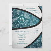 teal boho veren paisley basketbal feestje kaart (Voorkant)