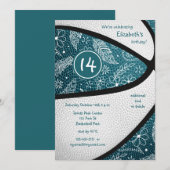 teal boho veren paisley basketbal feestje kaart (Voorkant / Achterkant)