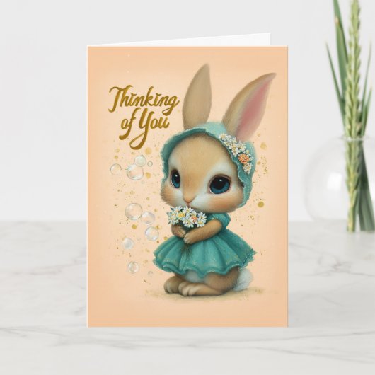 Teal Bonnet Baby Bunny Denk aan Jou Kaart (Voorkant)