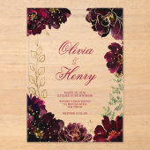 Teal Bordeaux Jewel Tone Wedding Acryl Uitnodigingen (Voorkant)