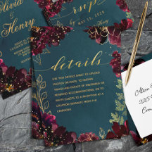Teal Bordeaux Juweeltoon Huwelijksdetails Blad
