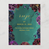 Teal Bordeaux saffier juweeltoon Details & RSVP Informatiekaartje (Achterkant)