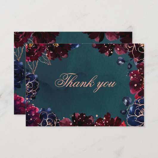 Teal Bordeaux Saffier Juweeltoon Roos Bruiloft Bedankkaart (Voorkant / Achterkant)