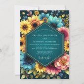 Teal Botanical Bloom Wedding Kaart (Voorkant)