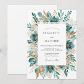Teal Botanical Bloom Wedding Kaart (Voorkant / Achterkant)