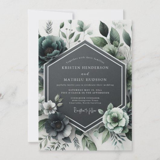 Teal Botanical Bloom Wedding Kaart (Voorkant)