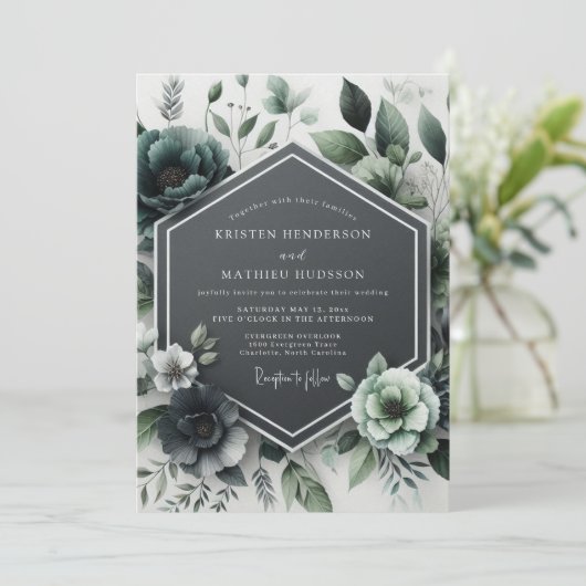Teal Botanical Bloom Wedding Kaart (Staand voorkant)