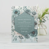 Teal Botanical Bloom Wedding Kaart (Staand voorkant)