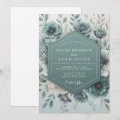 Teal Botanical Bloom Wedding Kaart (Voorkant / Achterkant)
