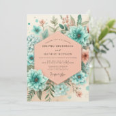 Teal Botanical Enchantment Wedding Kaart (Staand voorkant)