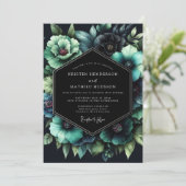 Teal Botanical Nocturne Wedding Kaart (Staand voorkant)