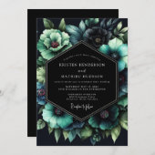 Teal Botanical Nocturne Wedding Kaart (Voorkant / Achterkant)