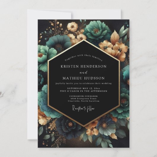 Teal Botanical Opulent Wedding Kaart (Voorkant)