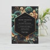 Teal Botanical Opulent Wedding Kaart (Staand voorkant)