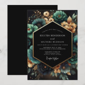 Teal Botanical Opulent Wedding Kaart (Voorkant / Achterkant)