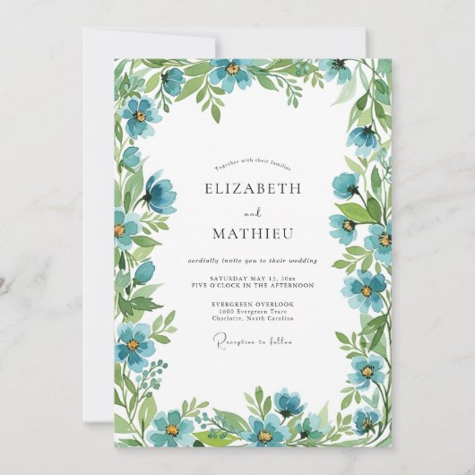 Teal Botanical Spring Wedding Kaart (Voorkant)