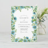 Teal Botanical Spring Wedding Kaart (Staand voorkant)