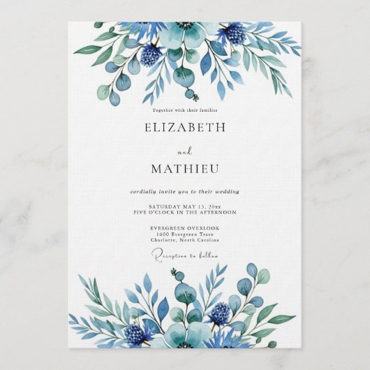 Teal Botanical Whimsy Wedding Kaart (Voorkant)