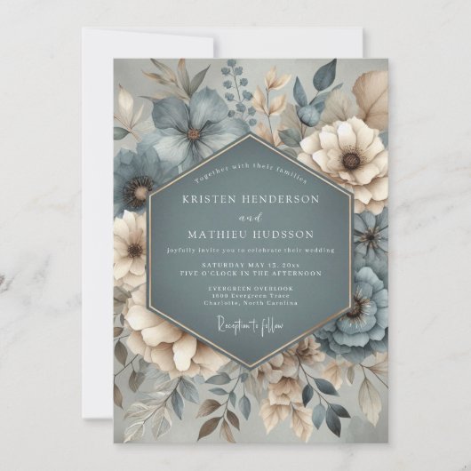 Teal Botanical Whimsy Wedding Kaart (Voorkant)