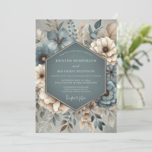 Teal Botanical Whimsy Wedding Kaart (Staand voorkant)