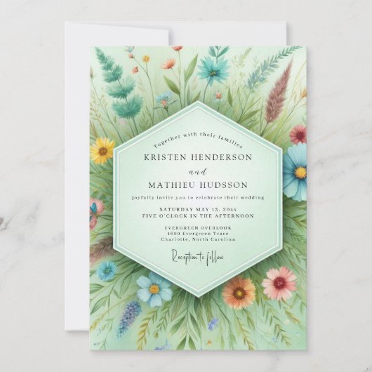 Teal Botanical Whimsy Wedding Kaart (Voorkant)