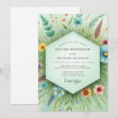 Teal Botanical Whimsy Wedding Kaart (Voorkant / Achterkant)