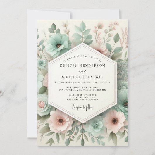 Teal Botanical Whimsy Wedding Kaart (Voorkant)