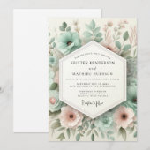 Teal Botanical Whimsy Wedding Kaart (Voorkant / Achterkant)