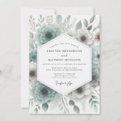Teal Botanical Woodland Wedding Kaart (Voorkant)