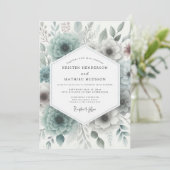 Teal Botanical Woodland Wedding Kaart (Staand voorkant)