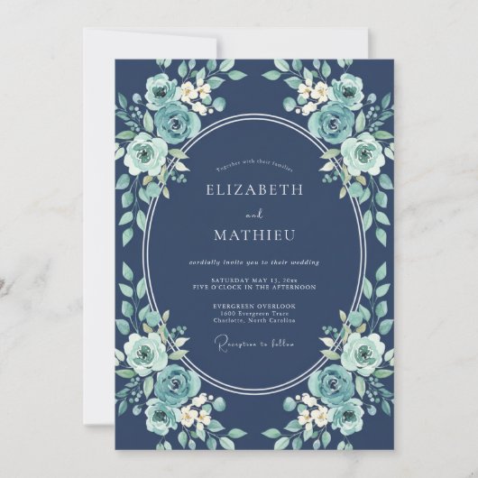 Teal Botanische Bliss Bruiloft Kaart (Voorkant)