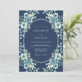 Teal Botanische Bliss Bruiloft Kaart (Staand voorkant)