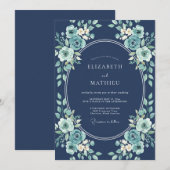 Teal Botanische Bliss Bruiloft Kaart (Voorkant / Achterkant)